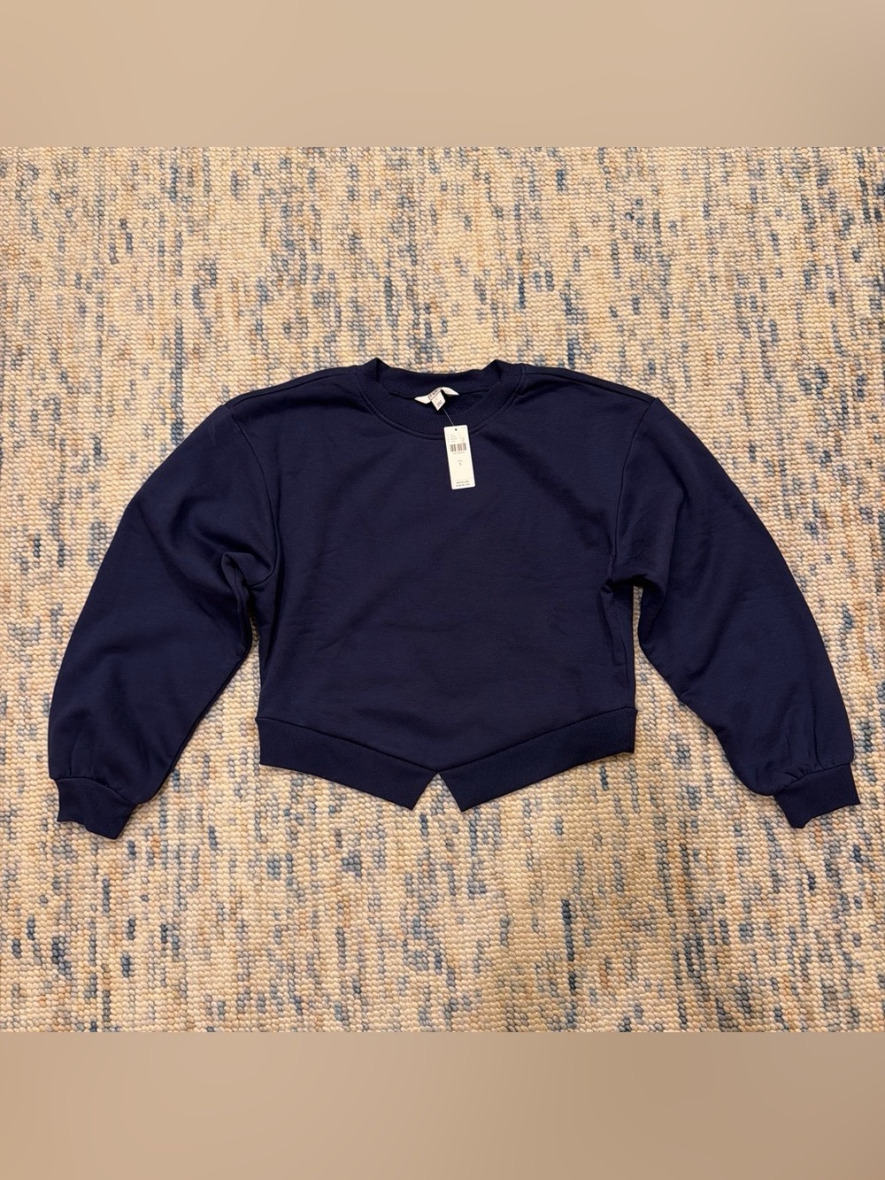 Maeve Navy Cropped Crewneck Sweater